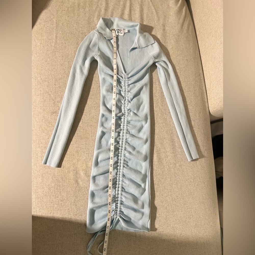 💙 Princess Polly Light Blue Collared Ruched Bodycon Mini Dress (Size XS/S) - Picture 4 of 6